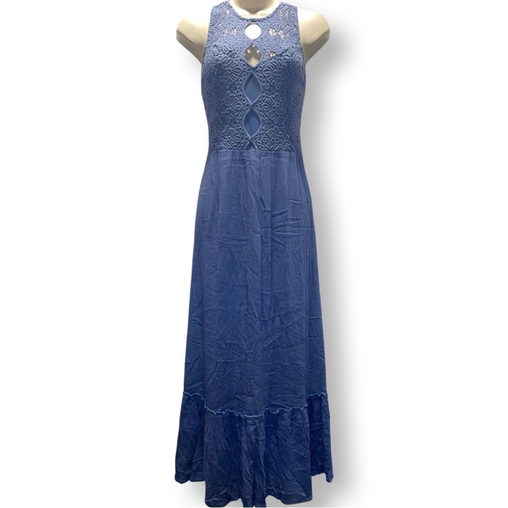 NWT - It’s Pink Bijou Blue Linen Maxi Dress - Size Medium - Picture 1 of 4